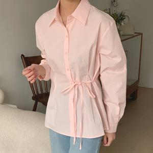 여성 코튼 허리리본 스트랩 블라우스