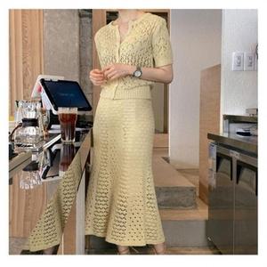 리본원피스 원피스 롱 반팔 투피스 니트 여름 스커트