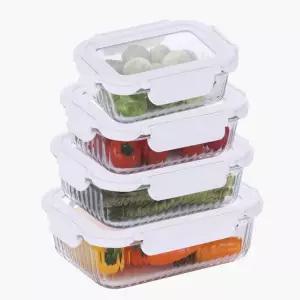 네오플램 웨이브락 유리 밀폐용기 G 직사각 4종(370ml+600ml+1L+1.5L)