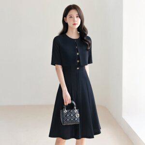 [시크라인] 토레네 라운드넥 레이어드 플레어 원피스