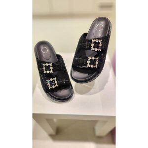 [여주점][BABARA]BABARA 바바라  큐빅장식 포인트 트위드 샌들 슬리퍼 AAG336BK