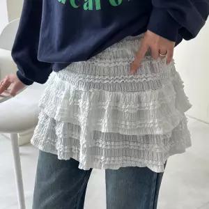 [데일리앤] 큐트 레이어드 미니 랩 스커트 프릴 레이스 캉캉 밴딩 페이크 치마 화이트 블랙 사계절