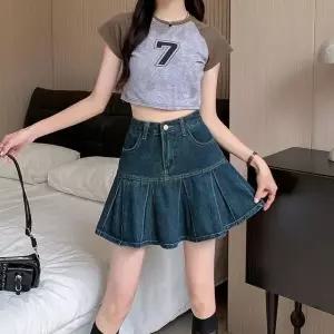 데님 플리츠 미니스커트 청 주름스커트 A라인 여성 진청 흑청 치마 SKIRT5