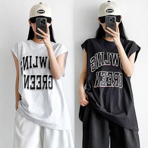 [캐주얼무드] 볼링그린 나시 오버핏 민소매 캐주얼 데일리 운동복 짐웨어 면티셔츠 남녀공용 