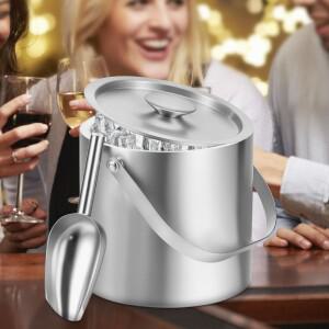 누출 방지 뚜껑이 있는 얼음통 국자가 이중 벽 스테인레스 스틸 절연 3L 음료 쿨러 용기 와인