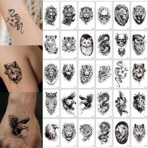 타투 30pcs 남자 여자에 대 한 작은 크기 동물 문신 스티커 호랑이 독수리 드래곤 뱀 패턴  헤나 방수