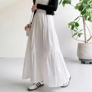 A라인 플레어 캉캉롱스커트 여름 화이트 롱스커트 빅사이즈 셔링 밴딩 롱치마