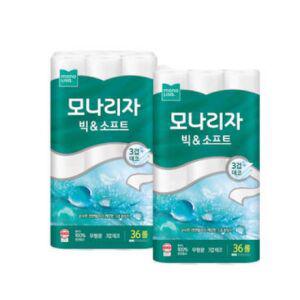 모나리자 빅앤소프트 30M 36롤 2개 총72롤 천연펄프100% 화장지 휴지