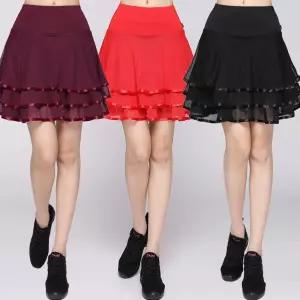 여성 댄스복 하의 공연복 라인댄스복 치마 레드 메쉬