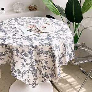 [제이빌라]감성 빈티지 테이블보 프렌치 린넨 블루로즈 북유럽 식탁보 원형 미니 예쁜 캠핑 테이블보