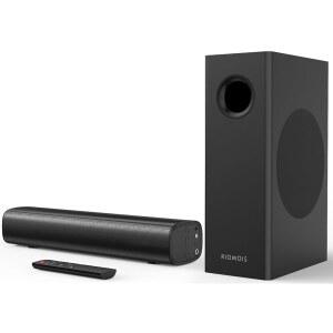 유선 서브우퍼가 있는 스마트 TV용 사운드바, 4인치 2.1 딥 베이스 소형 사운드바 홈 시어터 서라운드 시스템 스피커, 블루투스/광학/AUX 연결, 컴팩트