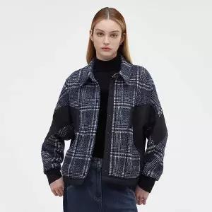 [DEMOO](센텀시티점)체크 배색 믹스 자켓 네이비