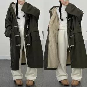 [보리보리/불량소녀]코듀로이 양털 후드 떡볶이 롱 코트 3컬러