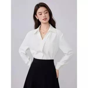 타노스여자 데일리룩 블라우스 쉬폰 시스루 셔츠 여 긴팔오피스 정장 면접 룩 상의 브이넥 KUK3