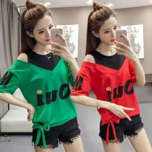 어깨트임 루즈핏 오프숄더 티셔츠 줌바복 방송댄스 캐주얼 반팔티 데일리룩 레이어드