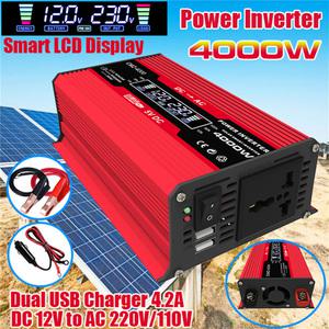 듀얼 USB 차량용 충전 인버터, 순수 사인파 태양광 패널, 4000W, DC 12V-AC 110V, 220V