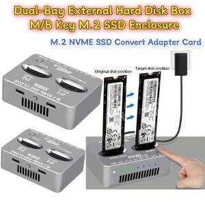 듀얼 베이 M.2 NVMe SSD 복제 USB3.2 타입 C 도킹 스테이션 Gen2X 20Gbps M/B M 키 M.3 PCI-E (M2
