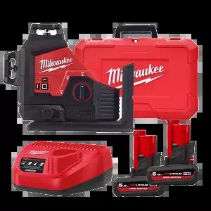 밀워키 무선 360도 그린 레이저 레벨기 12V 충전공구 배터리(5.0) 2개 세트 M12 3PL-502C