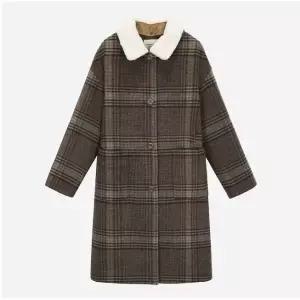 [롯데백화점]써스데이 아일랜드 털 카라 탈부착 체크 롱 코트 T258MCT237W