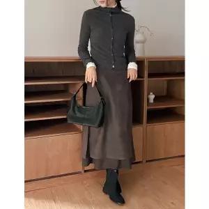 [공구우먼] [제작] 마이픽 스웨이드 레이어드 롱 스커트 85430 빅사이즈 여성의류