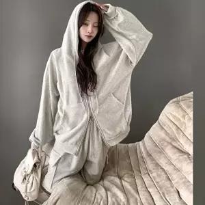 [옷자락]여성 루즈핏 후드집업 카고 스타일 반바지 세트