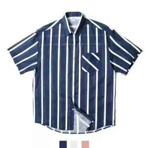 데일리 스트라이프 린넨 오버핏 반팔셔츠 (WFIB4QP)