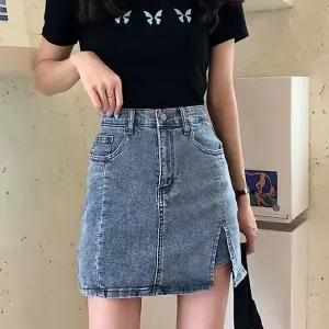 [하프클럽/]여름치마 여성 미니 치마 스커트 데님 바지 트임 청 패션