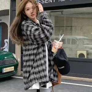 [하프클럽/]체크무늬 이지 모노톤 롱슬리브블라우스