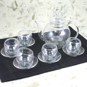 유리티포트(600ml) 2중잔 5인다기세트 / 유리다기, 유리찻잔, 다도용품, 다도교육, 다도구