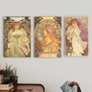 알폰스 무하 명화 그림액자 실내, 카페 인테리어