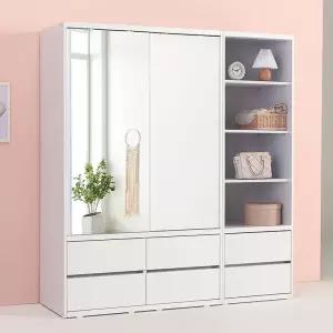 솔트 1800 슬라이딩 거울 서랍 옷장+서랍선반장mcr121