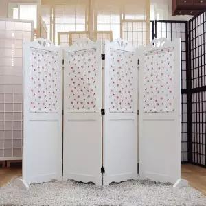 플라워 패널 미니 4단 원목 파티션 화이트 인테리어 접이식 칸막이