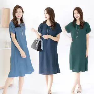 여름에 시원한 인견 여성 소매 반팔 원피스 무지 엄마옷 빅사이즈 넉넉한사이즈 중년 2333S