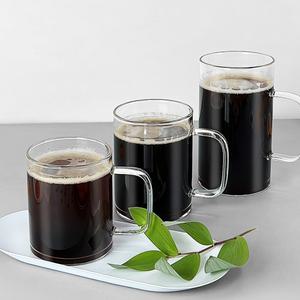 미르 내열유리 머그 250ml 350ml 500ml 홈카페 가벼운 일자형 손잡이 유리컵