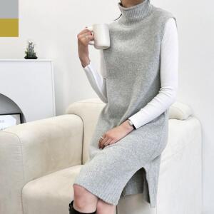 [프로셀러] 여자 옆트임 목폴라 니트 원피스 1P 조끼 롱원피스