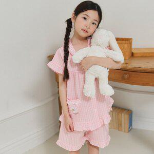 [신세계몰]찌니야 국내제작 해리체크 여아동잠옷 반팔상하세트