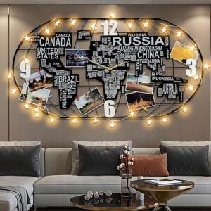 [제이큐]북유럽 세계지도 거실 인테리어 벽시계 대형