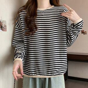 스타일아유 스트라이프 맨투맨 여성 봄가을 얇은 라운드 긴팔 티셔츠 빅사이즈 여성의류 TS2894