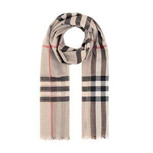 [버버리] 체크 울 실크 스카프 8078782 라이트베이지