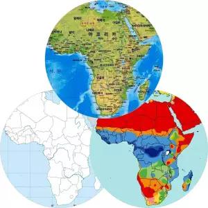 세계지도 대륙별 지형도 백지도 6종 10세트 기후도 비교 학습 교구