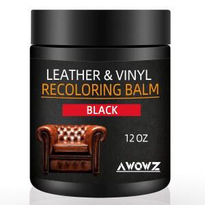 AWOWZ 가죽 리컬러링 밤 - 변색된 가죽, 소파 및 카시트용 스크래치 수리 색상 복원 키트 가구, 자동차 인테리어, 비닐, 액세서리(블랙)용 12OZ