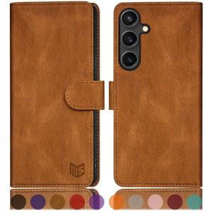 삼성 갤럭시 S25 지갑 케이스와 호환되는 SUANPOT, RFID 차단 신용카드 홀더, 플립북 PU 가죽 보호 커버 여성 남성용 휴대폰 케이스 라이트 커피