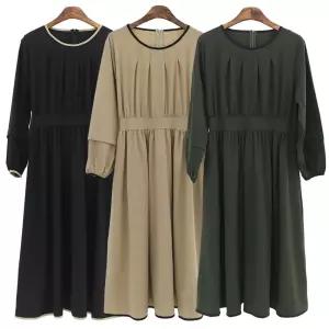 캐주얼 편안한 중년여성 하객룩 봄 가을 40대 긴팔 허리밴딩 원피스