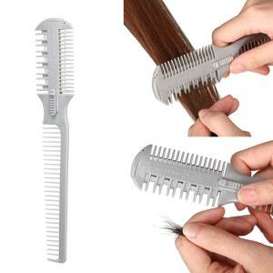 헤어 커팅 빗 블랙 핸들 브러시 면도날 포함 이발 가위 미용실 숱치기 DIY 스타일링 도구