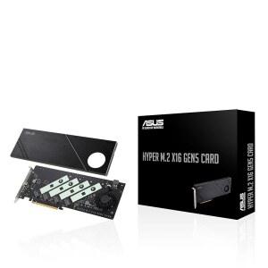ASUS Hyper M.2 x16 Gen5 카드(PCIe 5.0/4.0)는 AMD 및 인텔 플랫폼 RAID 기능을 위해 최대 512Gbps의 NVMe M.2(2242/2260/2280/22110) 장치 4개를 지원합니다.