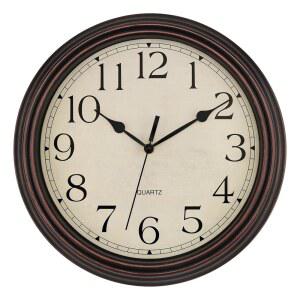 폭스탑 14인치 벽시계 배터리 작동 소음 없는 원형 클래식 빈티지 레트로 거실 주방 홈 오피스(브론즈) 장식용