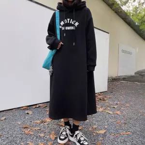 여성 기모 롱 후드원피스 빅사이즈 겨울 캐주얼 데일리 편한 원피스