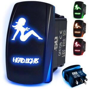 50 캘리버 레이싱 로커 스위치 켜기/끄기 LED 백라이트 - 헤드라이트 - UTV, 오토, 보트 20A 12V(블루 5359A6)