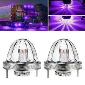 우드바이스 2Pcs 유리 수박 조명, 베젤이 있는 보라색 LED 사이드 마커 턴 시그널 라이트, 클리어 렌즈, 켄워스, 피터빌트, 프레이트라이너 트럭과 호환 가능