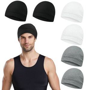 남성용 6Pcs 코튼 스컬 캡 여성용 세이프 비니 수면 모자 신축성 헬멧 라이너 자전거 달리기용 다기능 헤드웨어(블랙/다크 그레이/라이트 그레이)